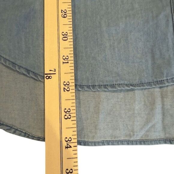 ZARA Chambray Blue Shirt Dress Collared Open Back Button Front Cold Shoulder XS - Picture 10 of 11